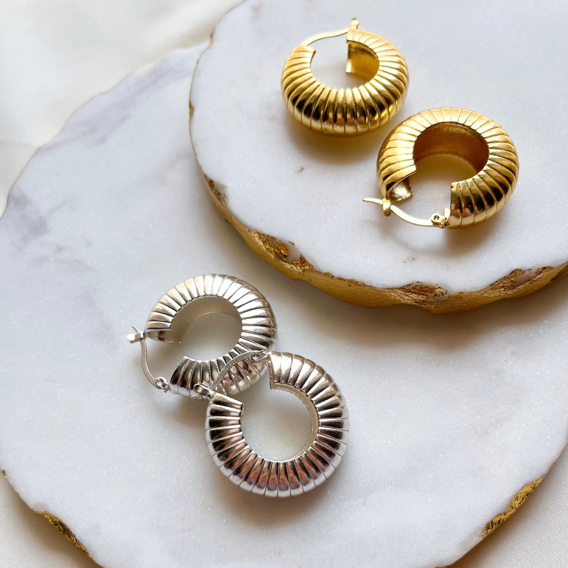 Brass jewellery, fashion jewellery, gold jewellery, silver jewellery, gold plated, sterling silver plated, women's jewellery, mens jewellery, gold necklace, silver necklace, vocal for local, plated accessories, everyday accessories, mens accessories, women's accessories, unisex jewellery, women's wear, men's wear, gold earrings, gold hoops, twisted earring, embossed earring